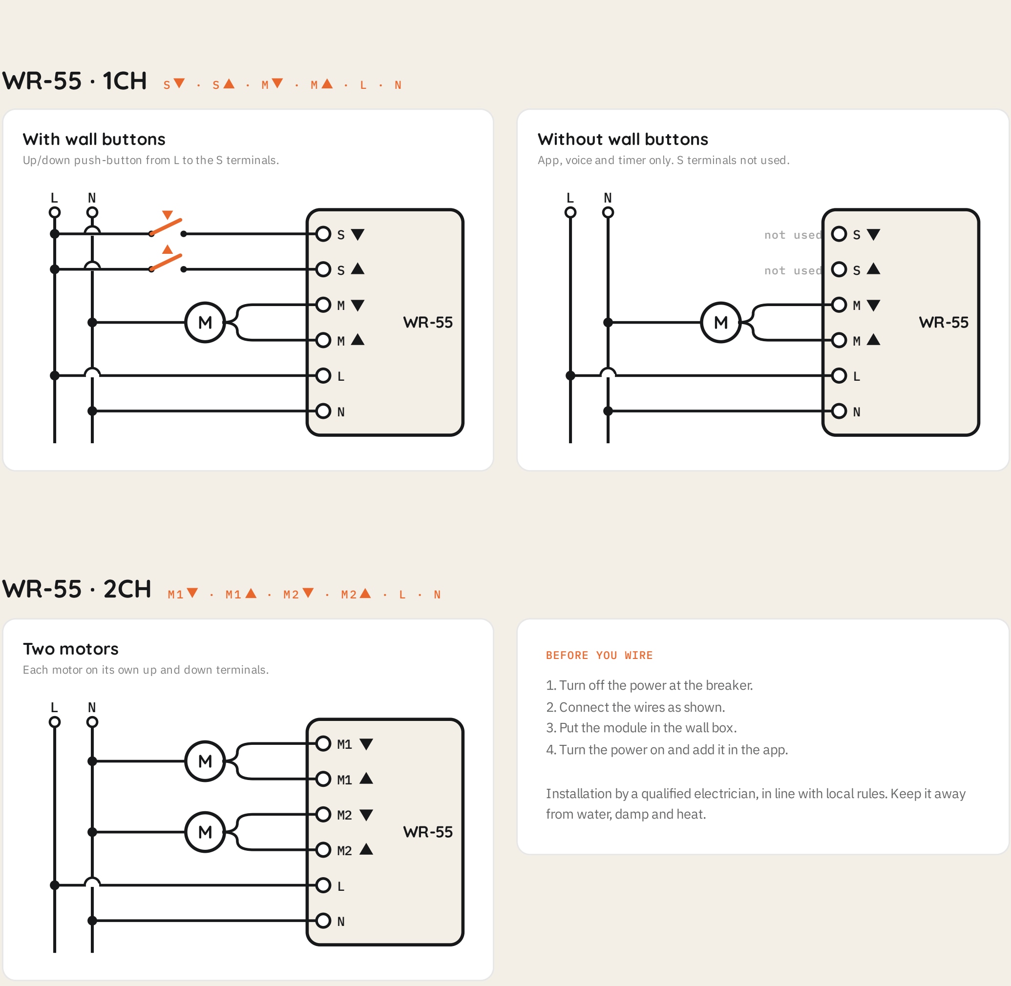 Spark WR-55 Curtain Module: wiring arrangements from the original brochure