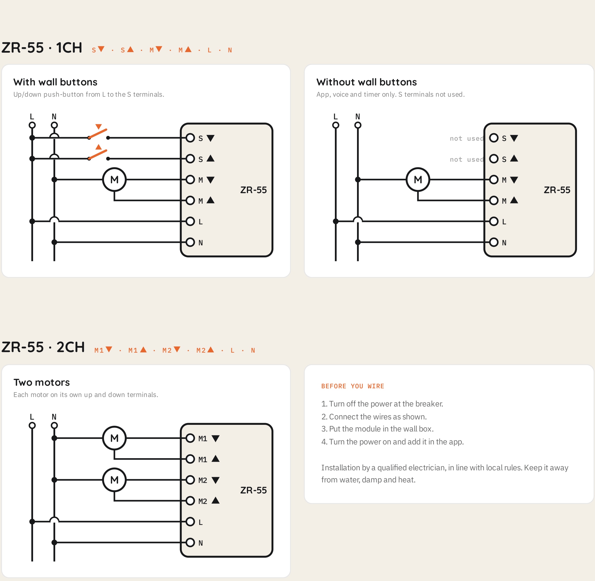 Spark ZR-55 Curtain Module: wiring arrangements from the original brochure