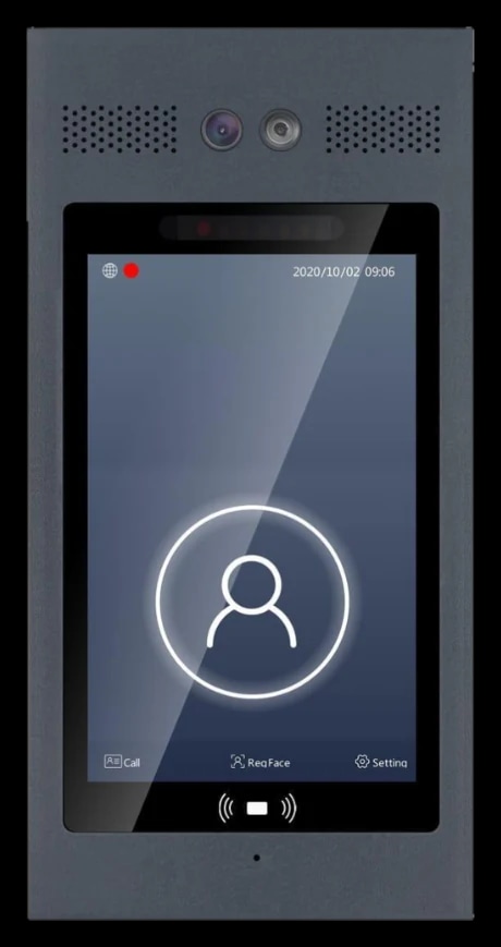 Spark I-400 face recognition door station in a grey aluminium frame
