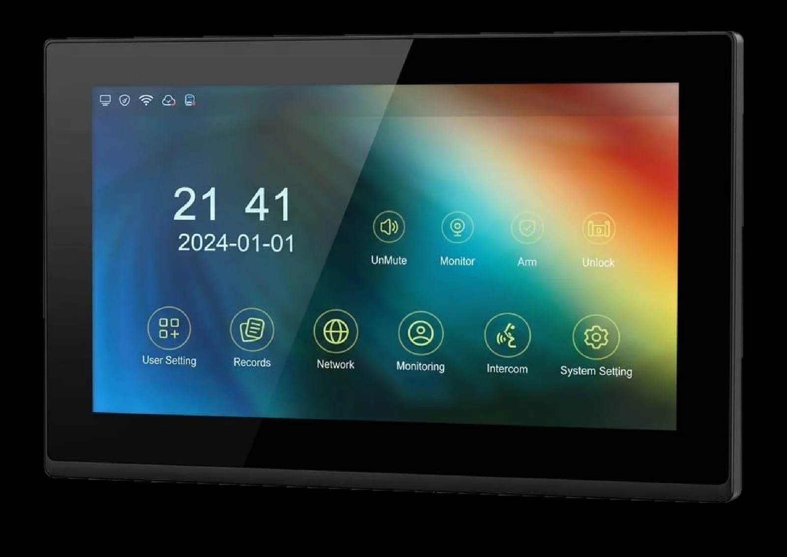 Spark S-110 10 inch indoor monitor showing the home screen